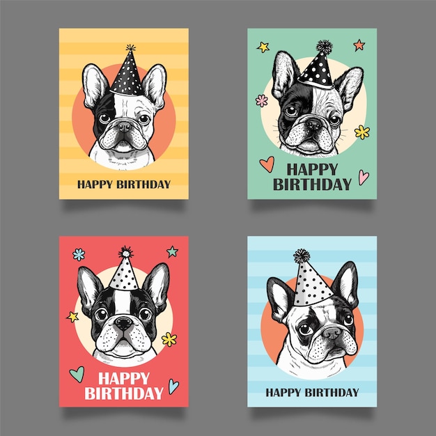 Collezione di biglietti di buon compleanno Bulldog francese