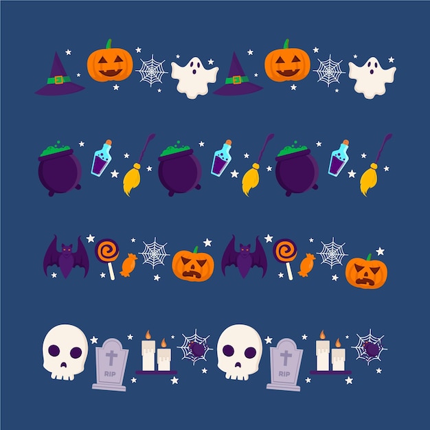 Collezione di bordi di halloween design piatto