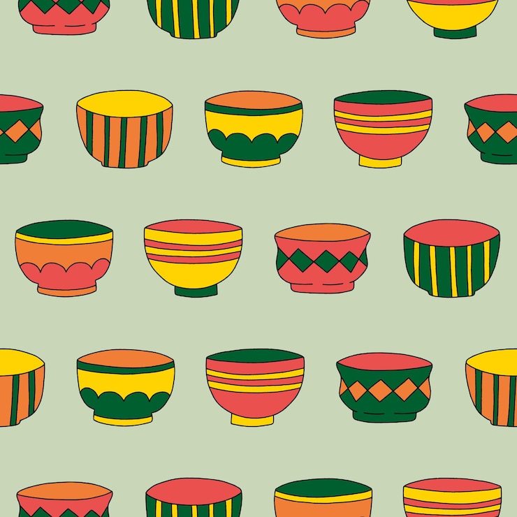 Vettore collezione di bowl vector seamless pattern illustration design