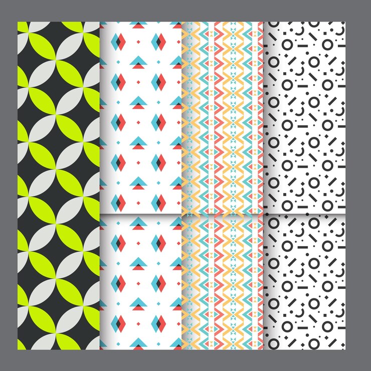 Vettore collezione di brillanti modelli di mosaici geometrici senza cuciture a colori infinite texture di piastrelle decorative