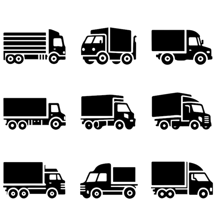 Vettore collezione di camion con uno stile di silhouette semplice