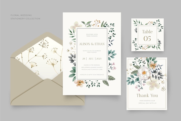 Collezione di cancelleria per matrimonio floreale