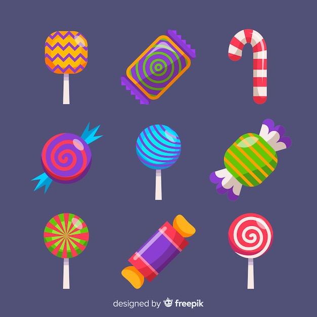 Collezione di caramelle di halloween colorato con design piatto