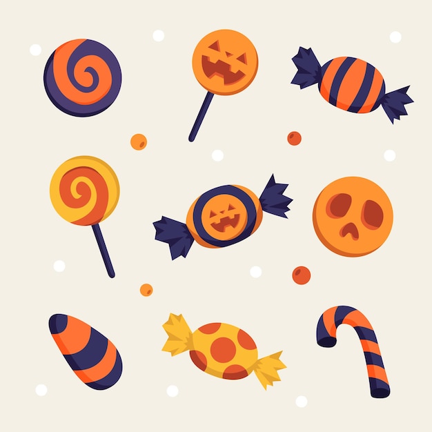 Collezione di caramelle di halloween dal design piatto