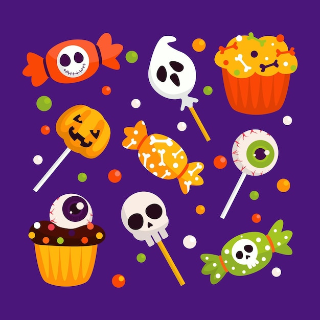 Collezione di caramelle di halloween design piatto