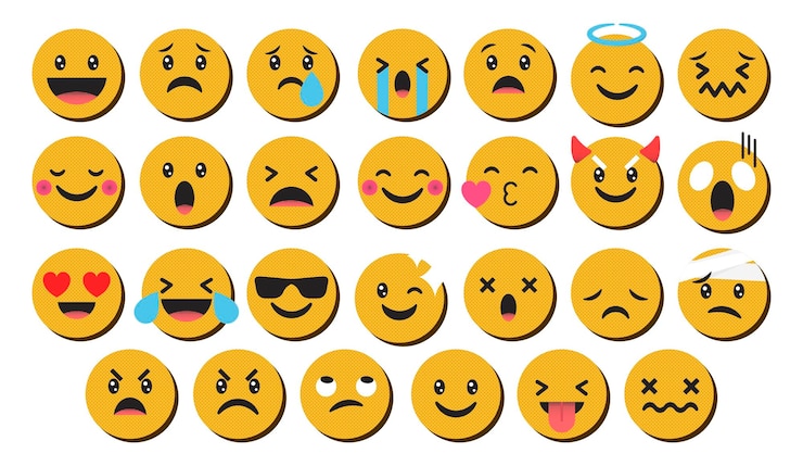 Vettore collezione di carine emoticon reazione con punti