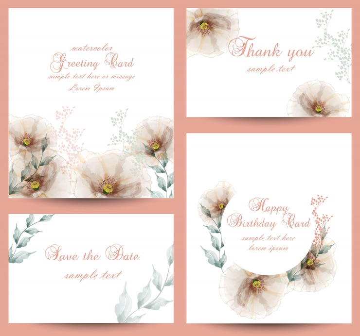 Vettore collezione di carte acquerello fiori in fiore