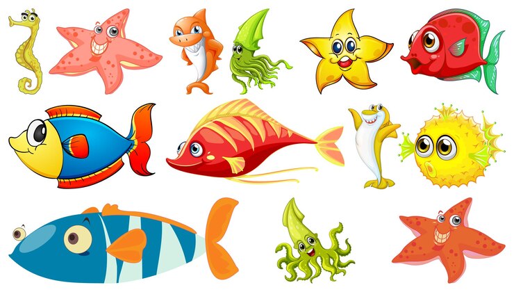 Vettore collezione di cartoni animati di animali marini