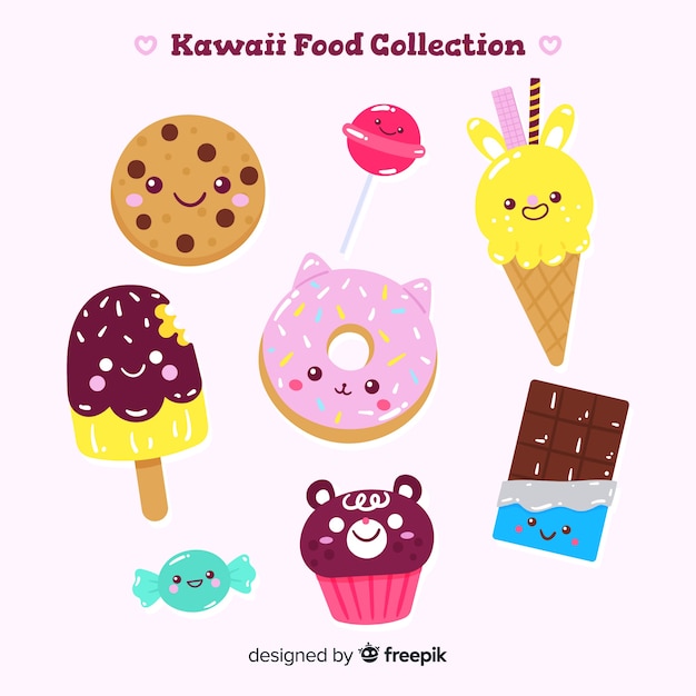 Collezione di cibo dolce kawaii disegnata a mano
