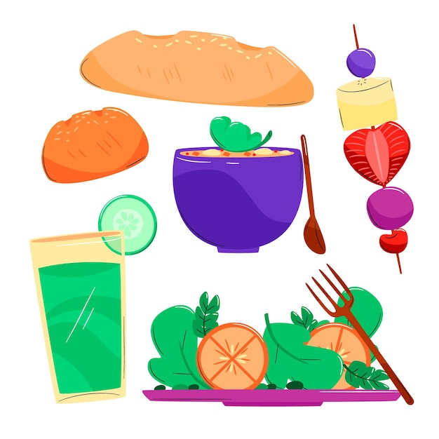 Collezione di cibo vegetariano disegnato a mano