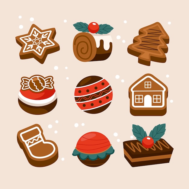 Collezione di cioccolatini natalizi piatti