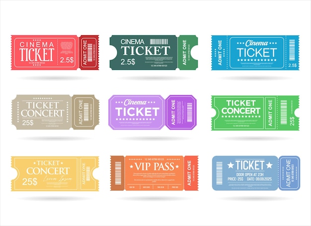 Collezione di colorati concerti cinematografici e biglietti VIP