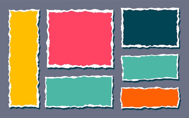 Collezione di colorati pezzi di carta strappati con i bordi strappati