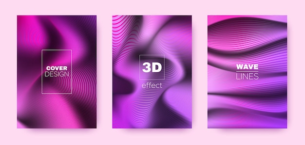 Collezione di copertine sfumate con linee curve a onda