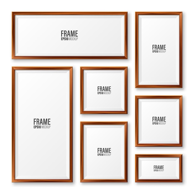 Collezione di cornici di foto in legno vuote realistiche modello di poster moderno cornice di foto vuota con consistenza