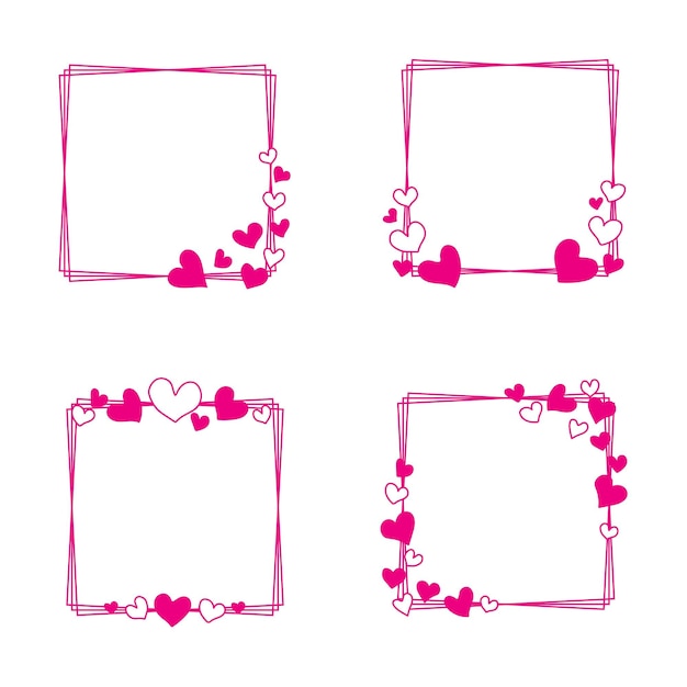Collezione di cornici quadrate con cuori rosa disegnati a mano