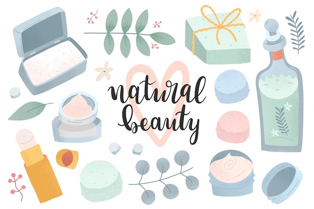 Collezione di cosmetici naturali, prodotti di bellezza sostenibili
