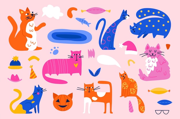 Collezione di Cute Cat Clipart per disegni creativi