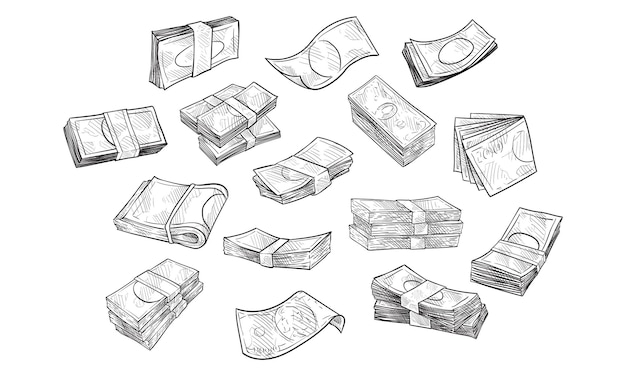 collezione di denaro disegnato a mano.