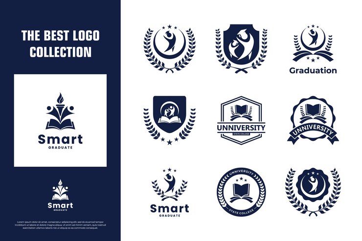Collezione di design del logo dell'emblema del college