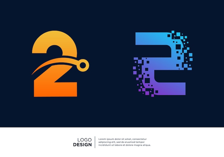 Vettore collezione di design del logo numero 2 simbolo astratto per la tecnologia digitale