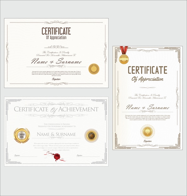 Collezione di design retrò certificato o diploma