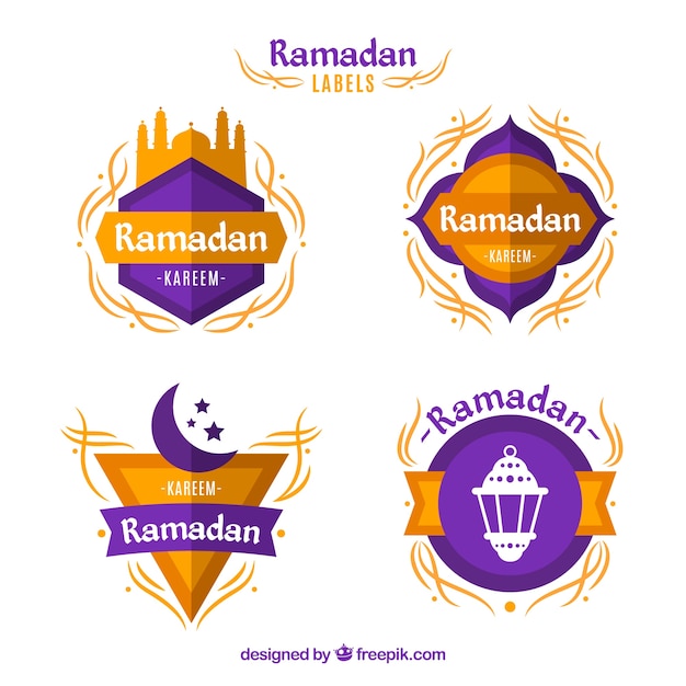 Collezione di distintivi di ramadan viola e arancione