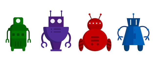Collezione di diversi robot Personaggi immaginari in stile cartone animato