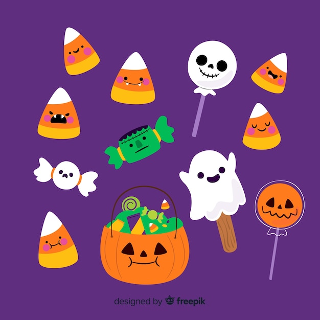 Collezione di dolci di halloween piatta