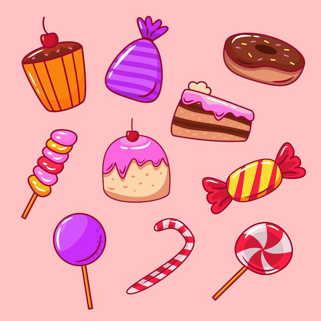Collezione di dolci e dolci colorati