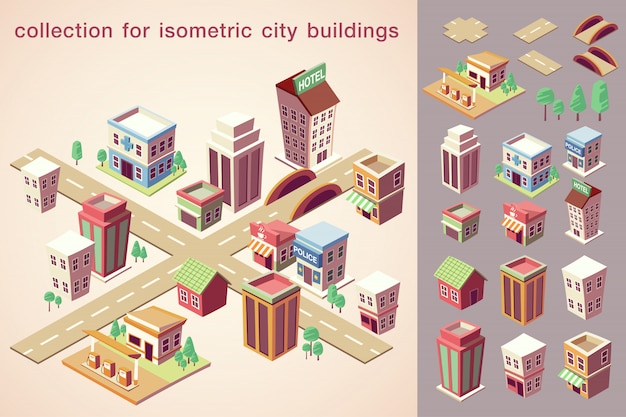 Collezione di edifici di città isometrica