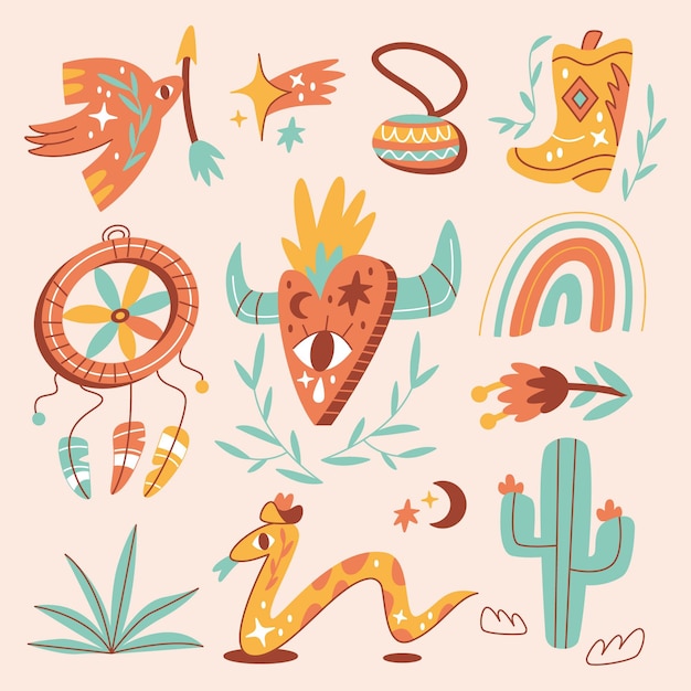 Collezione di elementi boho disegnati a mano