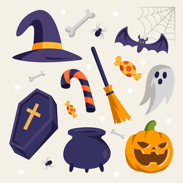 Collezione di elementi carini di Halloween Illustrazioni gratis