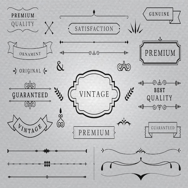 Collezione di elementi decorativi vintage e badge retro