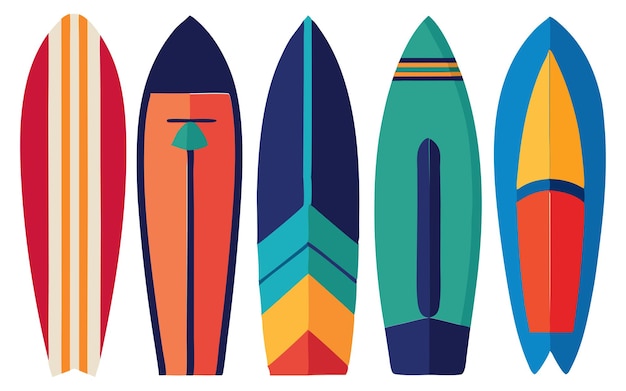 collezione di elementi della tavola da surf sfondo bianco