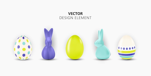 Collezione di elementi di design dell'uovo di Pasqua impostata su sfondo chiaro