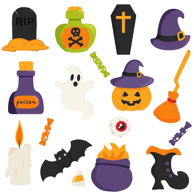 Collezione di elementi di halloween a disegno piatto