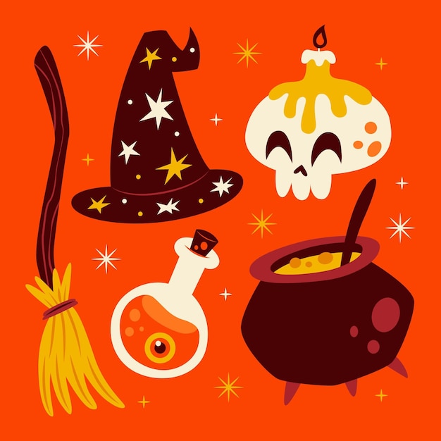 Collezione di elementi di Halloween disegnati a mano