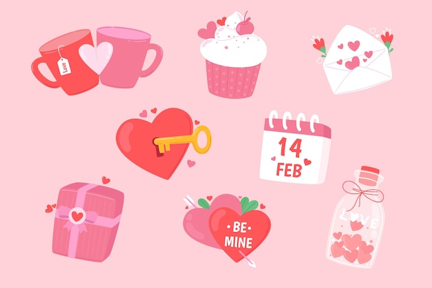 Collezione di elementi di San Valentino design piatto