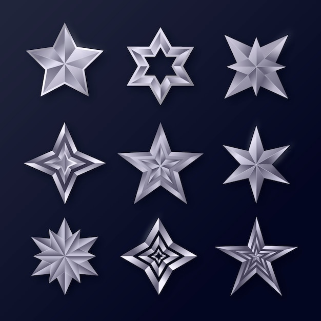 Collezione di elementi di stelle d'argento realistiche