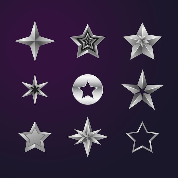 Collezione di elementi di stelle d'argento realistiche