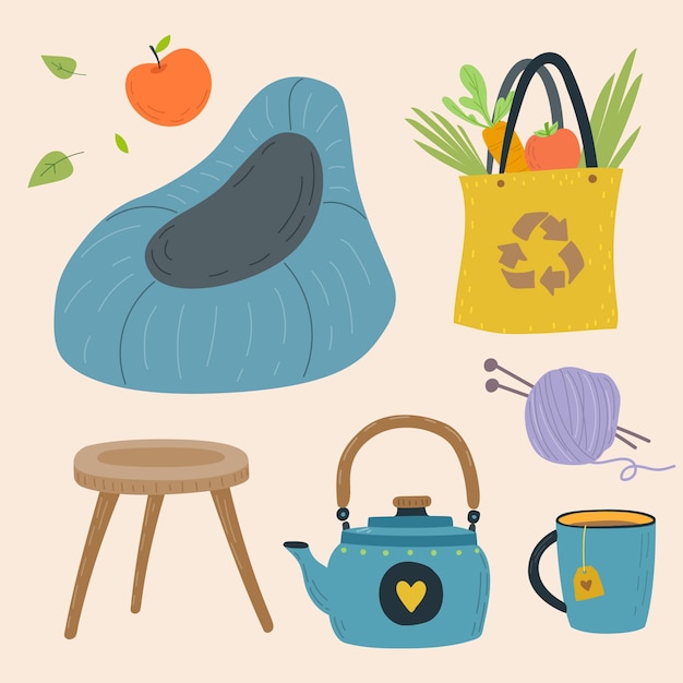 Collezione di elementi lagom disegnati a mano