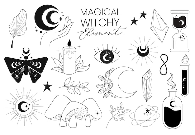 Collezione di elementi misteriosi magici e stregoni