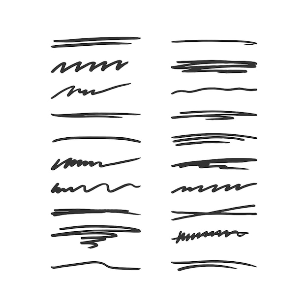 Collezione di elementi sottolineati disegnati a mano Linee scrivibili a pennello