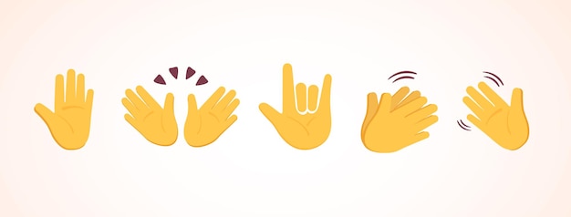 Collezione di emoji vettoriali con mani diverse per i social media isolati su sfondo bianco. Emoticon moderne.