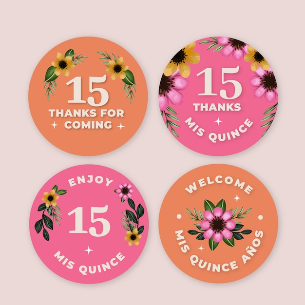 Collezione di etichette acquerello quinceañera