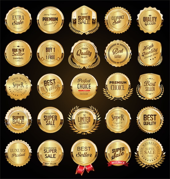 Collezione di etichette e distintivi d'oro retrò grande vendita
