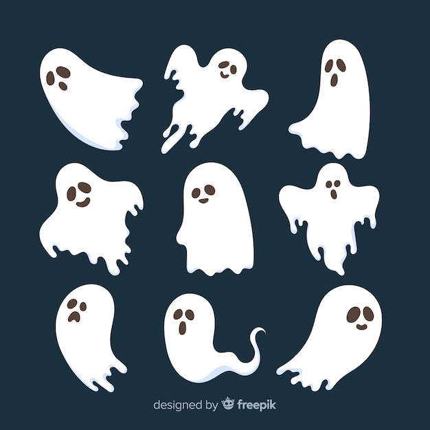 Collezione di fantasmi di Halloween in design piatto