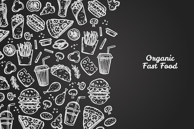 Collezione di fast food di Doodle. Illustrazione disegnata a mano