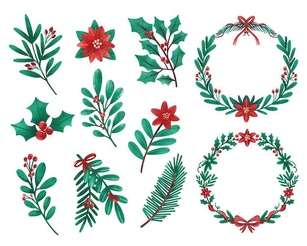 collezione di fiori invernali disegnati a mano ad acquerello